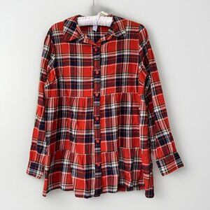 George Shirt Womens Medium Red Blue White Plaid Long Sleeve Button Up